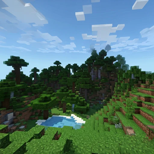 Stunning Minecraft landscape with shaders at sunset over mountains